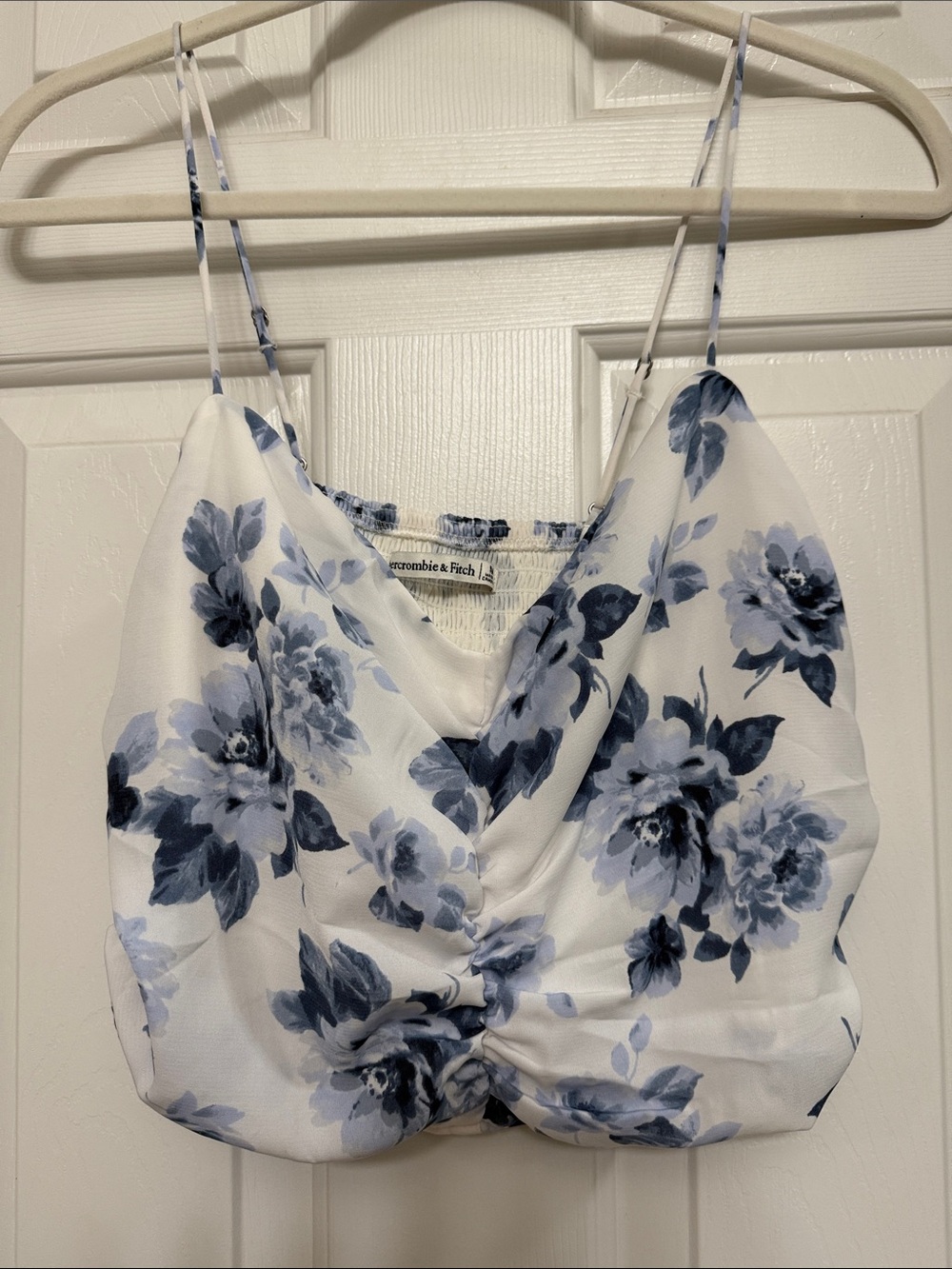 Abercrombie & Fitch White Cami with Blue Floral Print and Front Twist